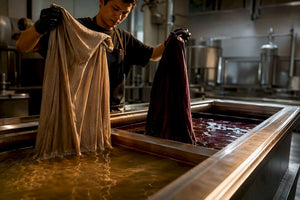 Cotton fabric panels in contrasting dye baths