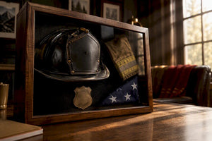Firefighter shadow box preserving service keepsakes