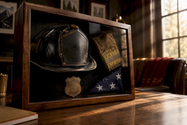 Firefighter shadow box preserving service keepsakes