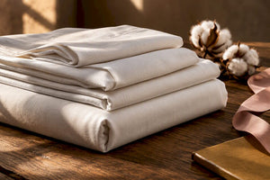Long staple cotton sheets beside cotton bolls