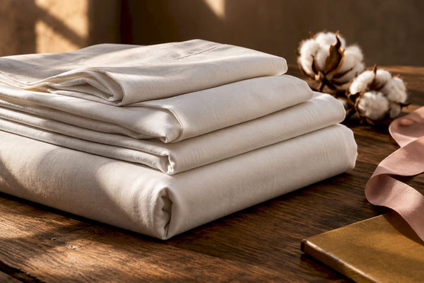 Long staple cotton sheets beside cotton bolls