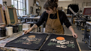 Printer comparing discharge and plastisol cotton prints