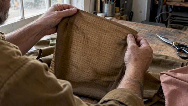 Ripstop fabric grid examined in workshop light