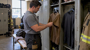 Firefighter compares cotton and polyester shirts