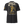 Black short-sleeve t-shirt shown from the back, featuring a large graphic print of a firefighter in yellow turnout gear spraying water, with the text 'SALTY BY TRADE', 'WHEN IT FLOWS IT POURS', and 'BRASS & BUNKER CO'. A small yellow striped graphic is visible on the right sleeve.